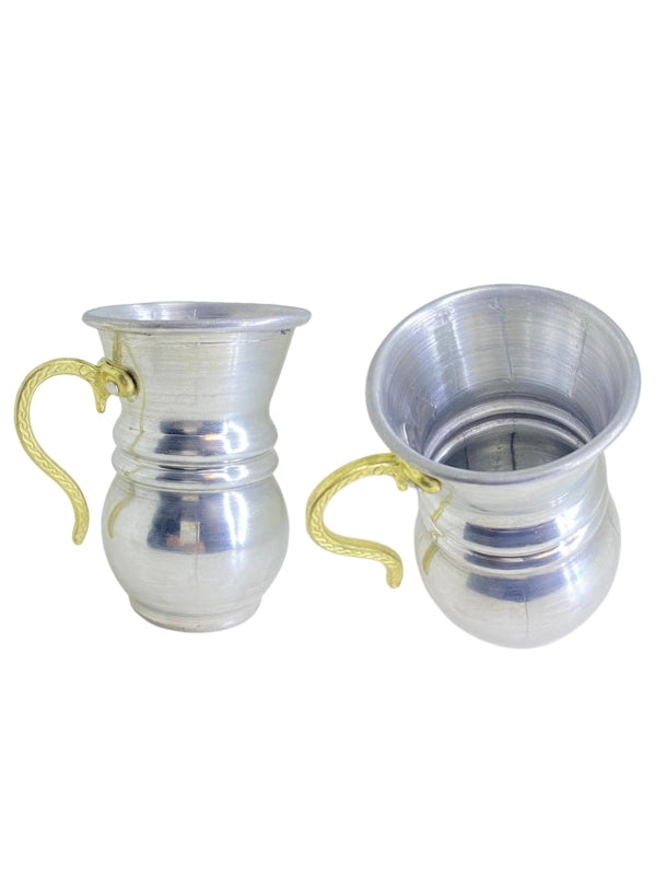 Şehzademutfak 6'lı El Işlemeli Kulplu Alüminyum Su Bardağı Seti – Gümüş Görünümlü