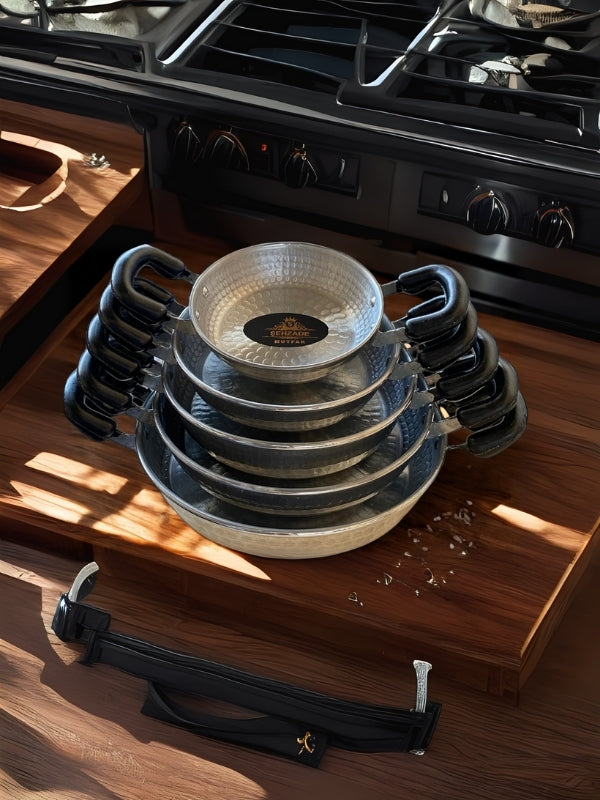 Şehzademutfak 5'li Siyah Kulplu Alüminyum El Yapımı Tava Set